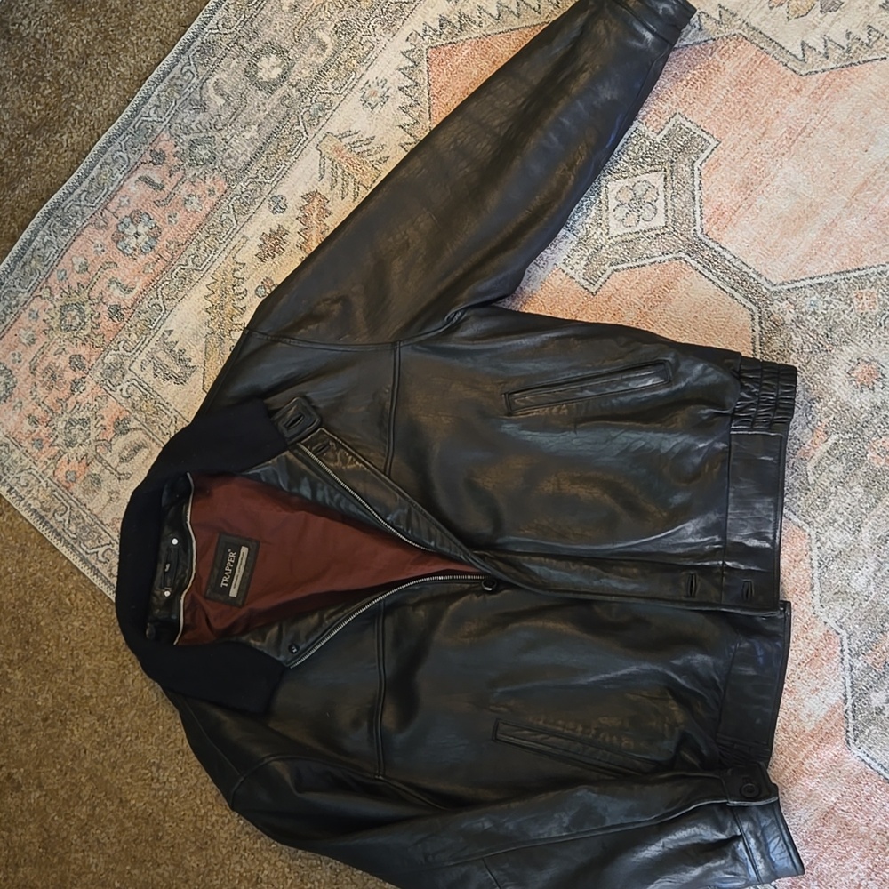 Mens Black Leather Bomber Jacket